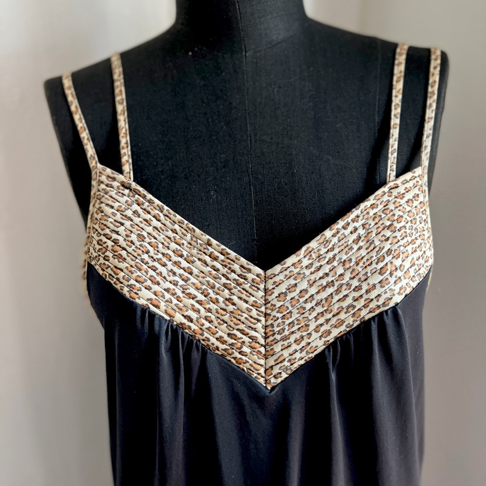 Vintage Black and and Leopard Nylon Slip Dress by Undercover Wear. size medium